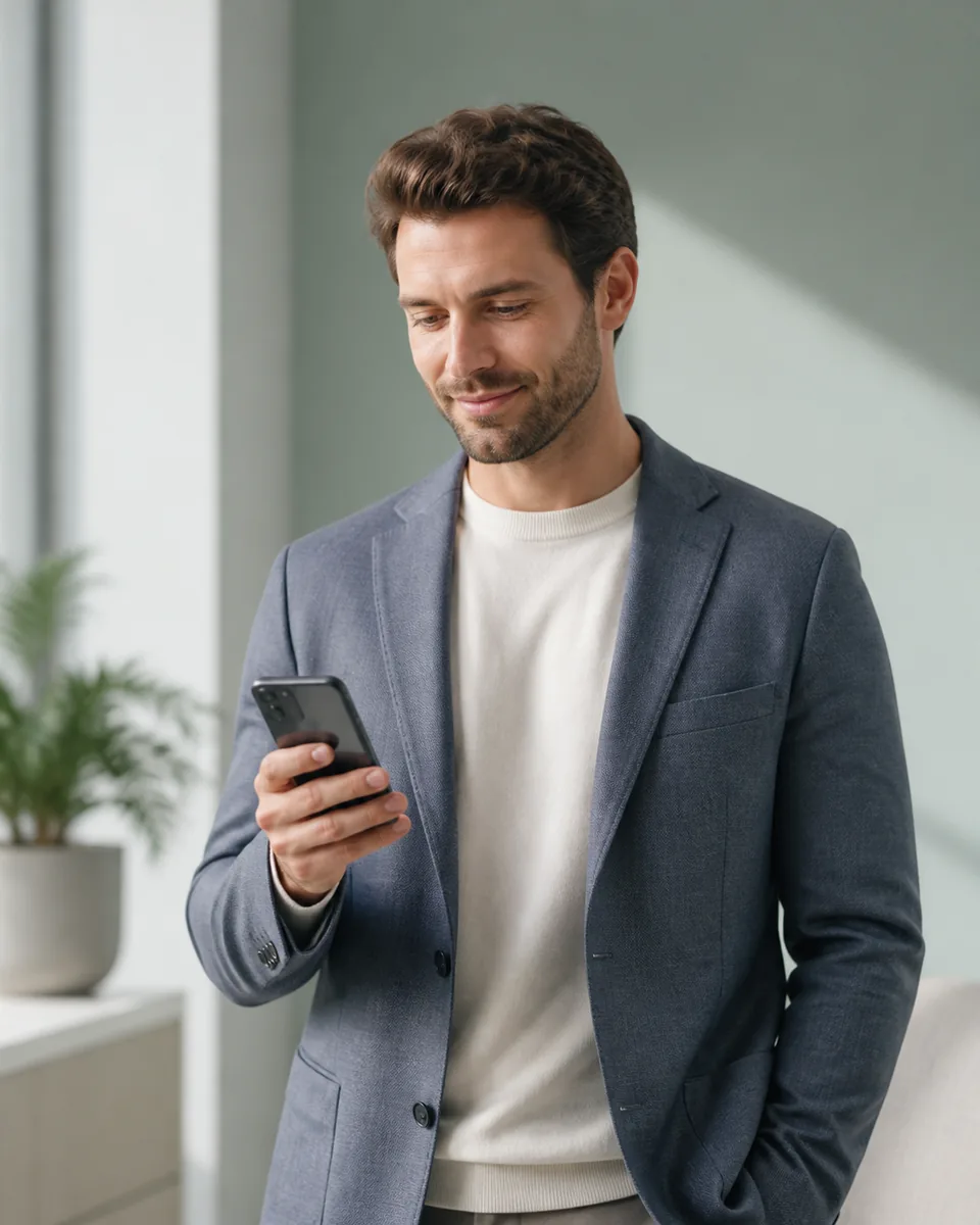 Professional reviewing a savings plan on a phone